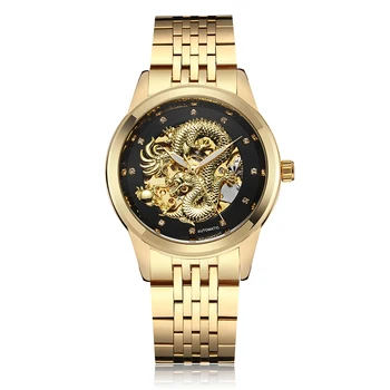 

LUXury Dragon Skeleton Watch Automatic Mechanical Watches Men Wrist Watch Stainless Steel Strap Waterproof Men bayan kol saati