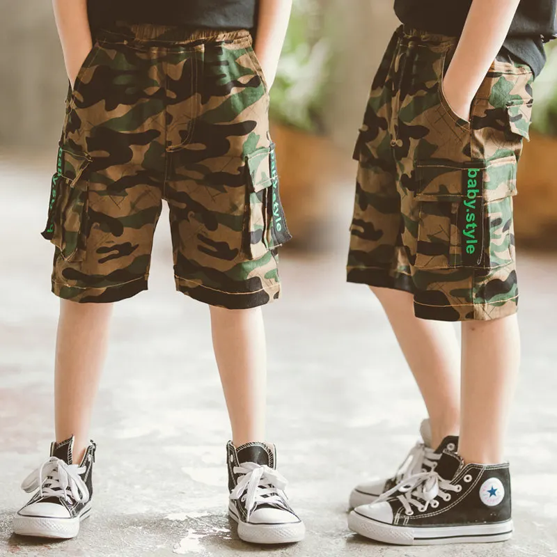 

Teens Boys Camouflage Shorts Trousers For Boy Cargo Shorts With Pocket Children's Cotton Sports Beach Shorts Korean Kids Clothes