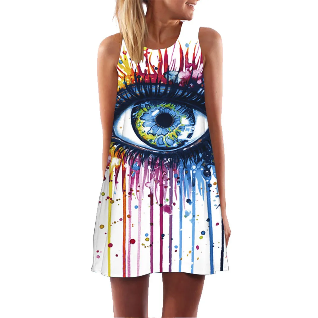 

vestidos de verano summer dresses casual vintage women summer sundress Sleeveless Beach Printed Short Mini Dress vestido #3P