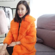 WANGZONGSHUN001 Mink Fur Coat Orange Color Women Long Sable Parka Luxury Custom Fur Outerwear