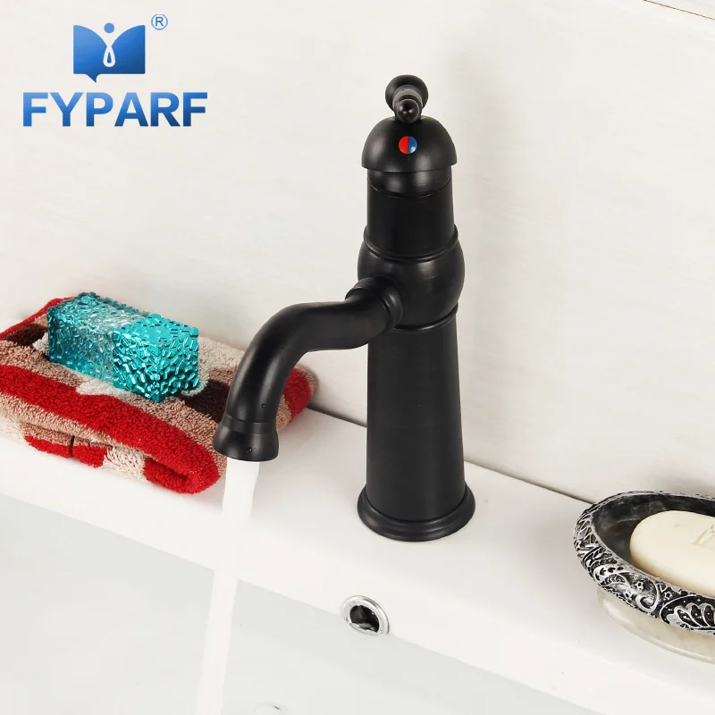FYPARF ريفي الحمام الحنفيات سطح جبل الحمام الغرور بالوعة الأسود خلاط الحنفية واحدة مقبض مغسلة خلاط الباردة صنبور الماء الساخن