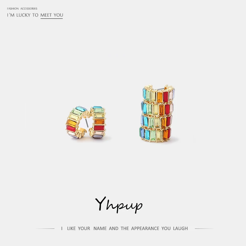 Yhpup, новинка, модные радужные стразы, серьги-гвоздики, подвеска бохо, kolczyki, ювелирные изделия для девочек, для женщин, для свадебной вечеринки, oorbellen