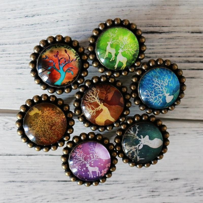 42mm Round Shape Crystal Glass Cabinet Knob Cupboard Drawer Pull+ Screw Colorful Deer style Furniture Handle One Piece