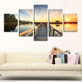 

Unframed 5 Panels Seascape Wooden Pallets HD Picture Canvas Print Painting Artwork Wall Art Canvas Painting Painting On Canvas