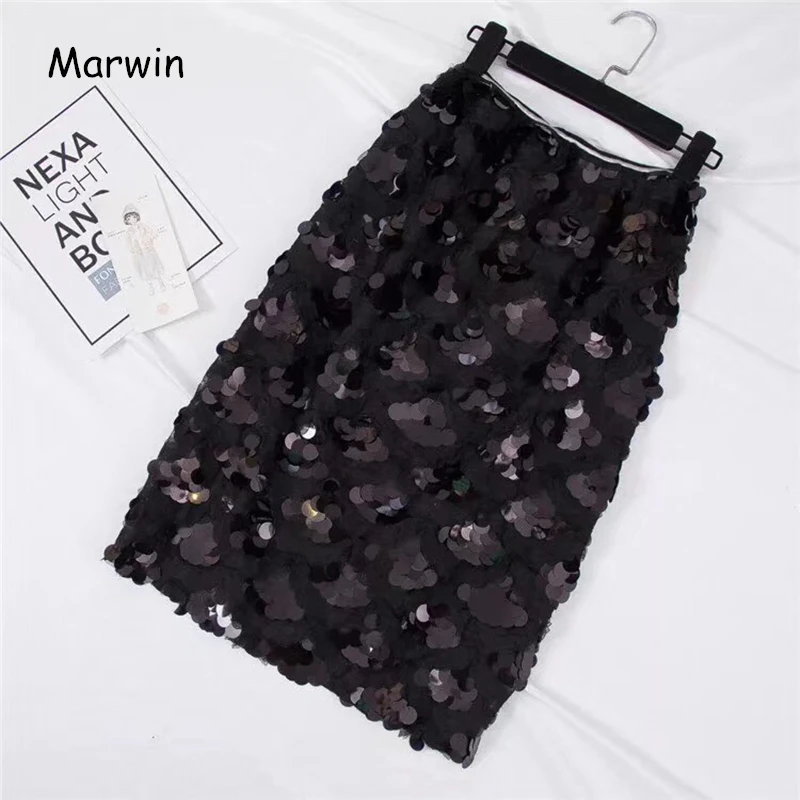 Najtaniej Marwin 2018 nowości cekiny spódnice jesienno zimowa moda frezowanie do kolan imperium Sexy Club spódnice bożonarodzeniowe G
