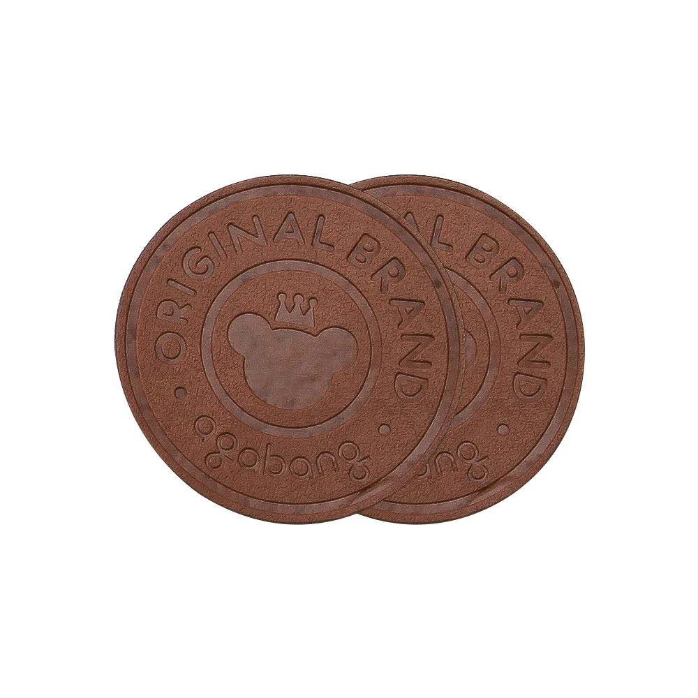 

Customized round PU leather labels handmade brand logo stitched tags custom embossed name sew Leather Garment tag for clothing