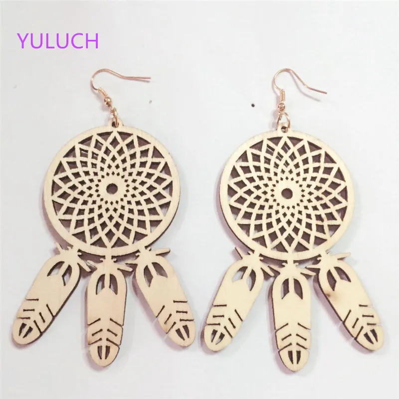 

pair girl latest design Unfinished Tassel hollow wood jewelry earring personality hollow latest african wood earrings