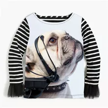 Детские рубашки для девочек, блузка для маленьких девочек, собака породы бульдог, принт с длинными рукавами, Новое поступление, детская одежда для девочек, детские блузки