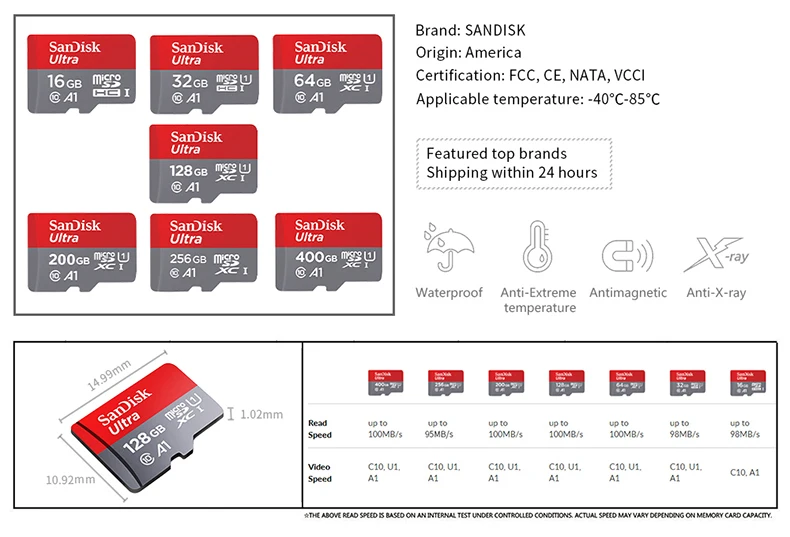 Двойной Флеш-накопитель SanDisk A1 слот для карт памяти micro SD карты памяти class 10 SDXC ультра SDHC 400 Гб 100 МБ/с. UHS-I