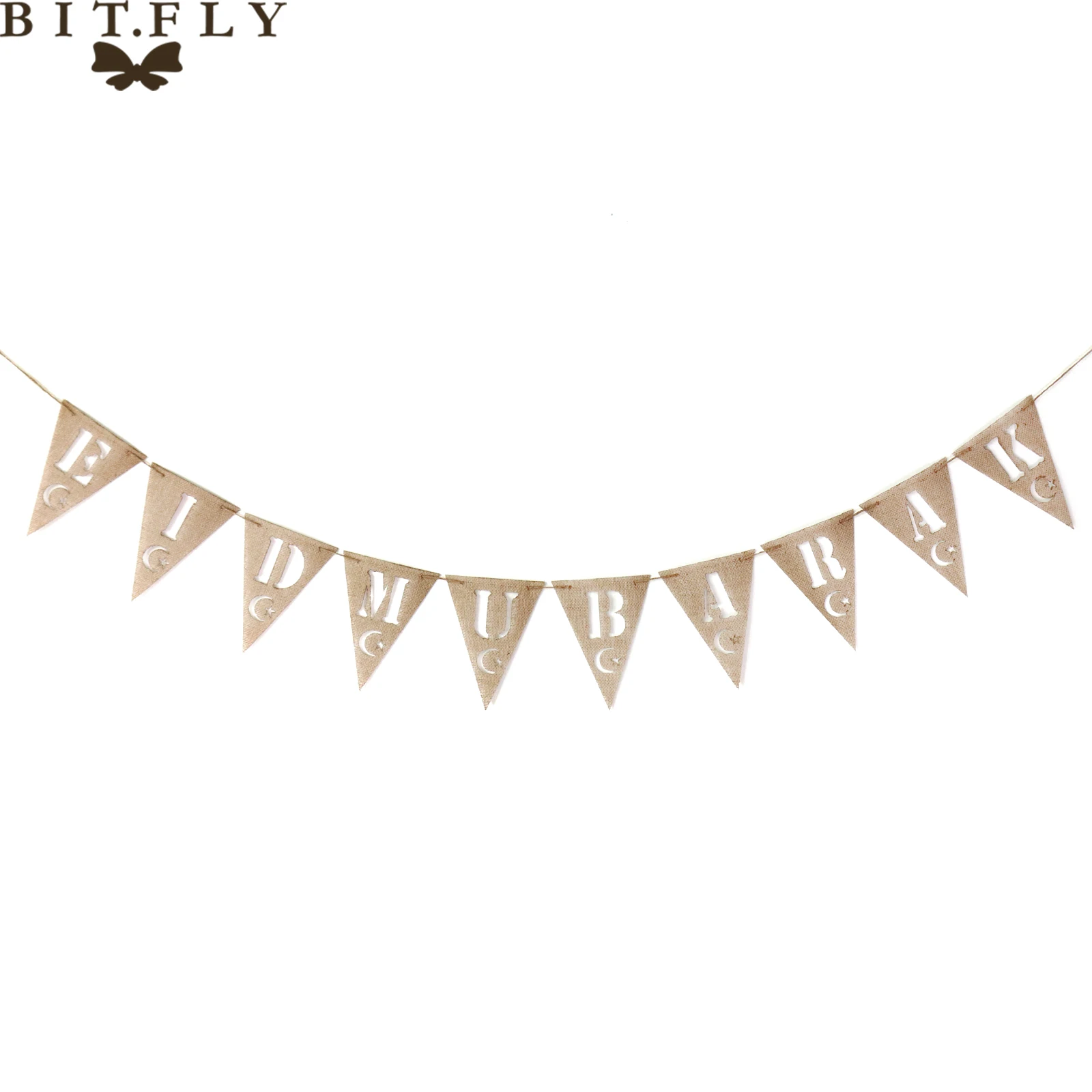 13 unids/set arpillera de yute Lino arpillera Banner colgante estrellas Corazón mío Eid Mubarak bandera Garland para fiesta de cumpleaños decoración