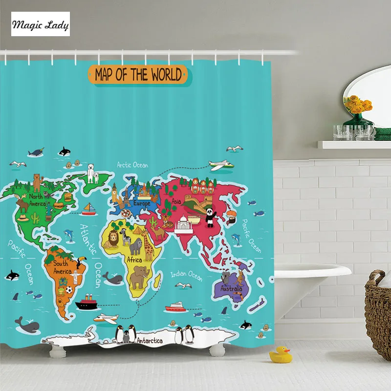 Shower Curtain Map Ocean Bath Curtains Map Of The World For Children