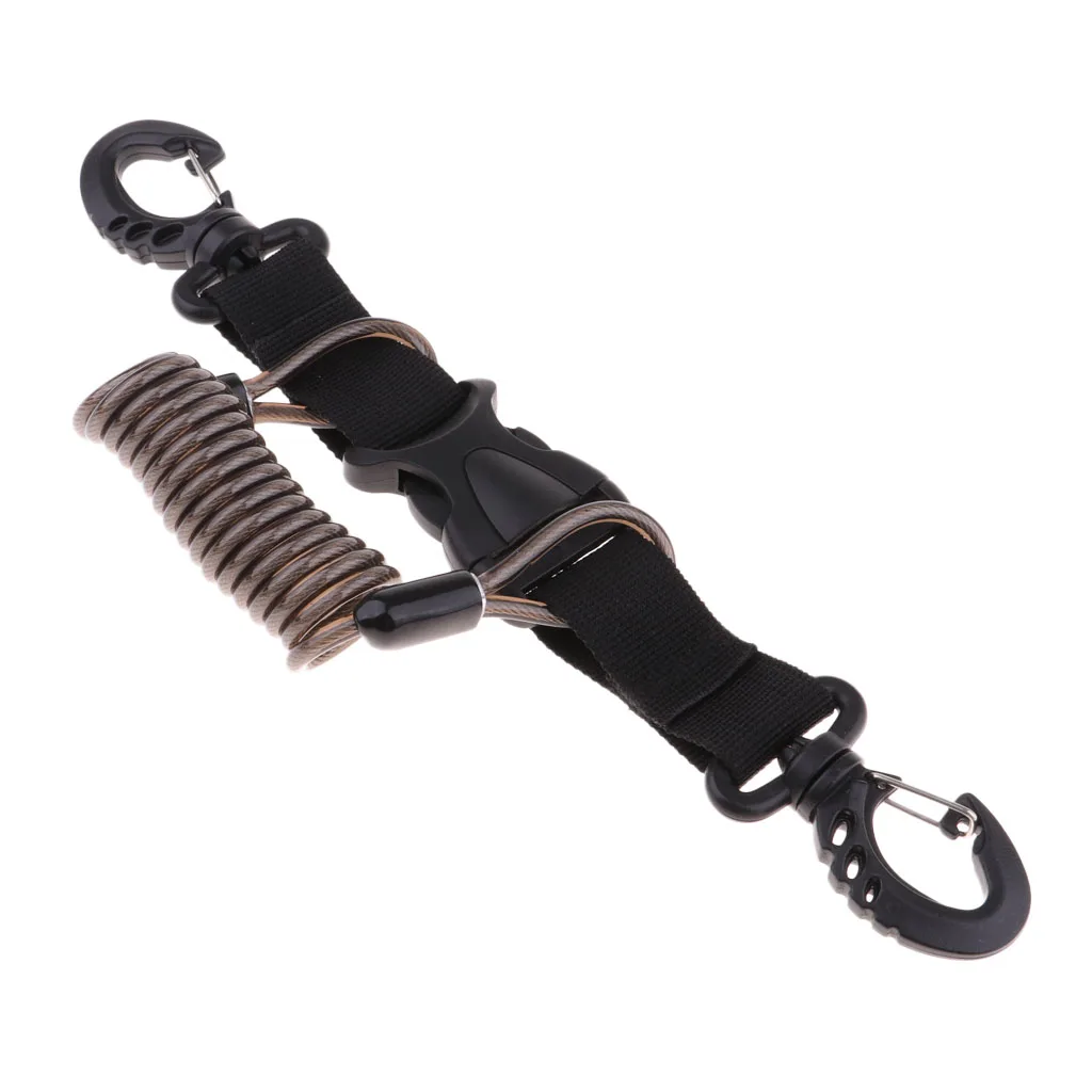 Stainless Steel Scuba Diving Lanyard  Spring Coiled Lanyard with Quick Release Buckle for Underwater Cameras Lights Torch 