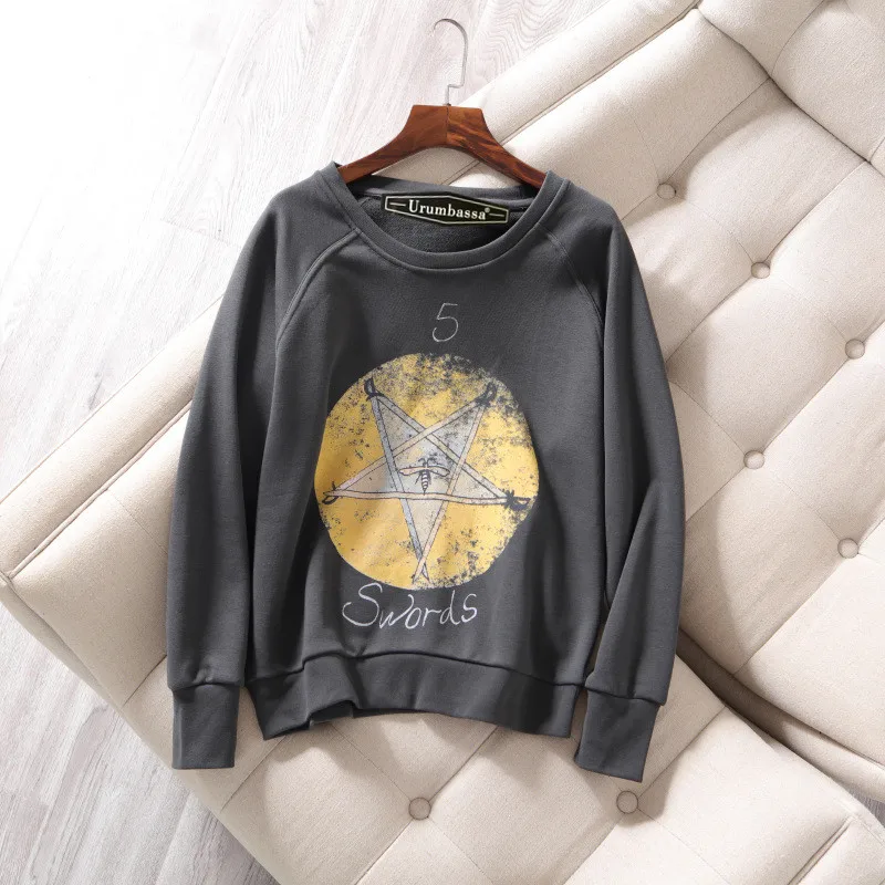 2019 Spring autumn women's sweatshirts Chic casual loose Tarot print hoodies Top A208 2019 Spring autumn women's sweatshirts Chic casual loose Tarot print hoodies Top A208