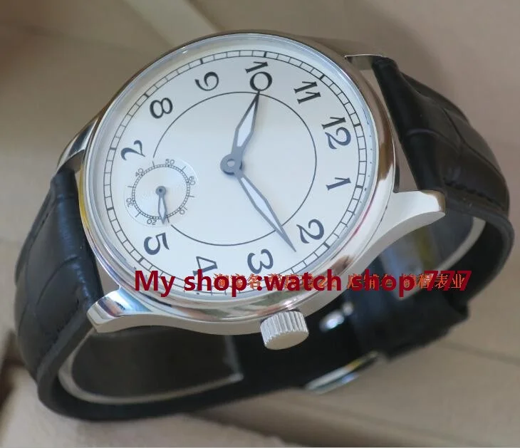 44 мм часы Parnis с большим циферблатом пилот механические мужские часы 6498 белый циферблат Мужские часы механические часы
