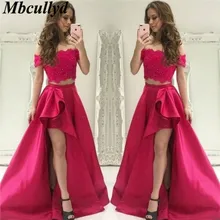 Mbcullyd/платья для выпускного вечера из двух предметов, Кружевная аппликация с открытыми плечами, вечерние платья, Роскошные атласные вечерние длинные платья vestido de festa