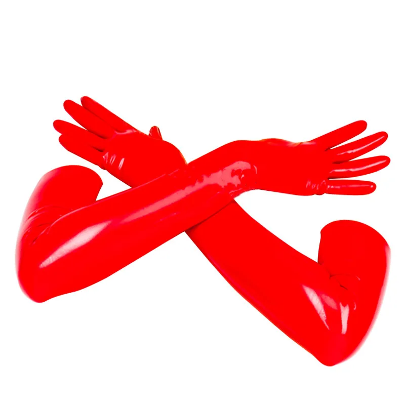 Adult Unisex Black Latex Long Gloves Opera Fetish Latex Gloves Rubber Arm Long Mittens Fingered Red