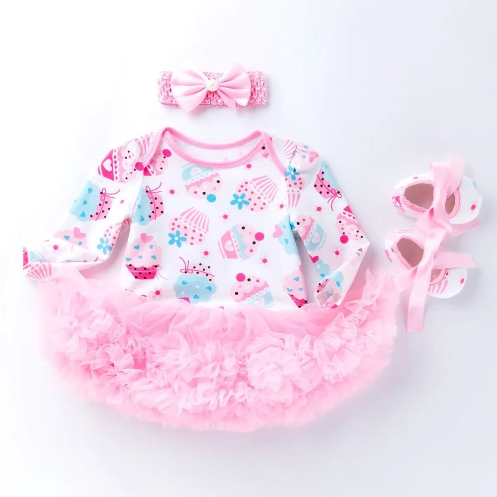 Newborn Baby Long Sleeve Polka Dot Mesh Tutu Bodysuits Princess Party Christening Baptism Jumpsuits 3Pcs Clothes |