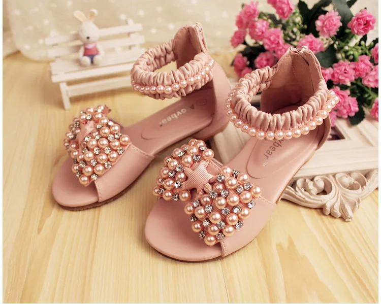 Girls Faux Pearl Rhineston Sandals Kids Summer Shoes Children Fashion Retail Wear 1AS503 08R Alovbear Eleven