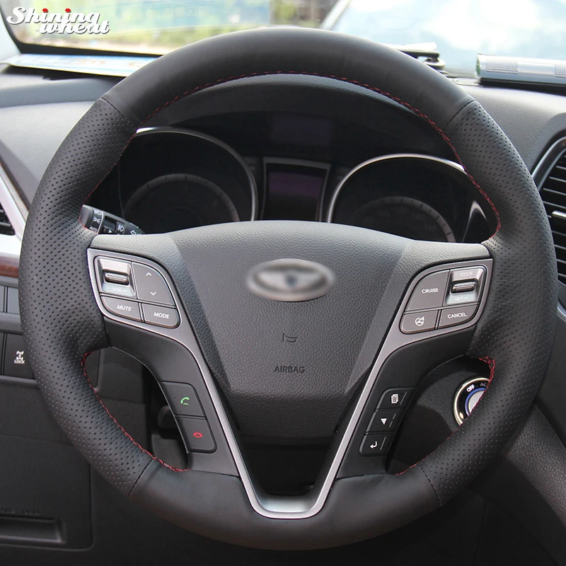 BANNIS ручной работы черный кожаный чехол на руль для Hyundai Santa Fe 2013-2015 | Автомобили и