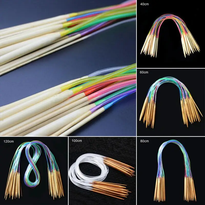 

18 Sizes 40/60/80/100/120cm Multicolor Smooth Tube Circular Carbonized Bamboo Knitting Needles Set