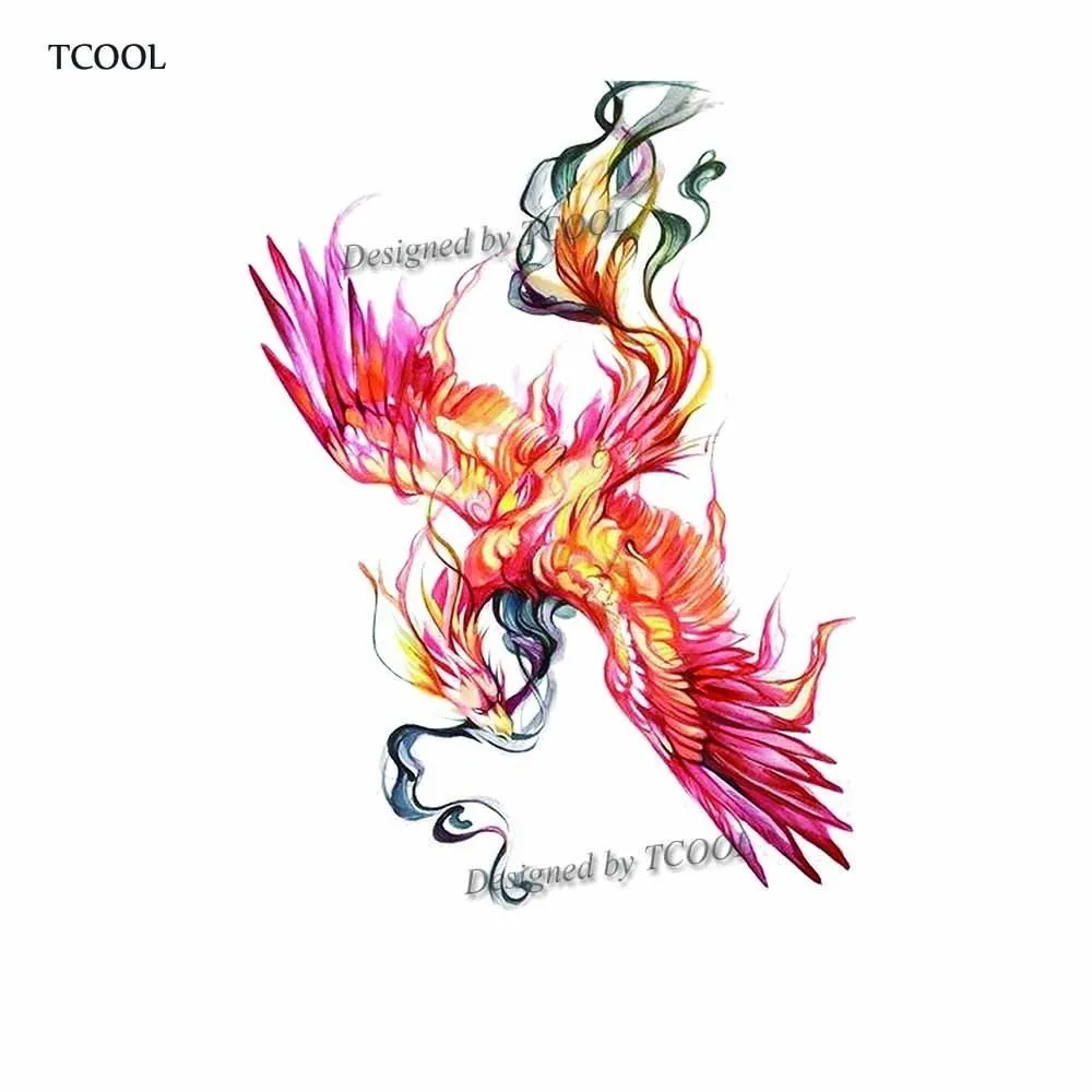

HXMAN Colorful Phoenix Women Temporary Tattoo Sticker Tattoos for Men Fashion Body Art Kids Hand Fake Tatoo 9.8X6cm A-319