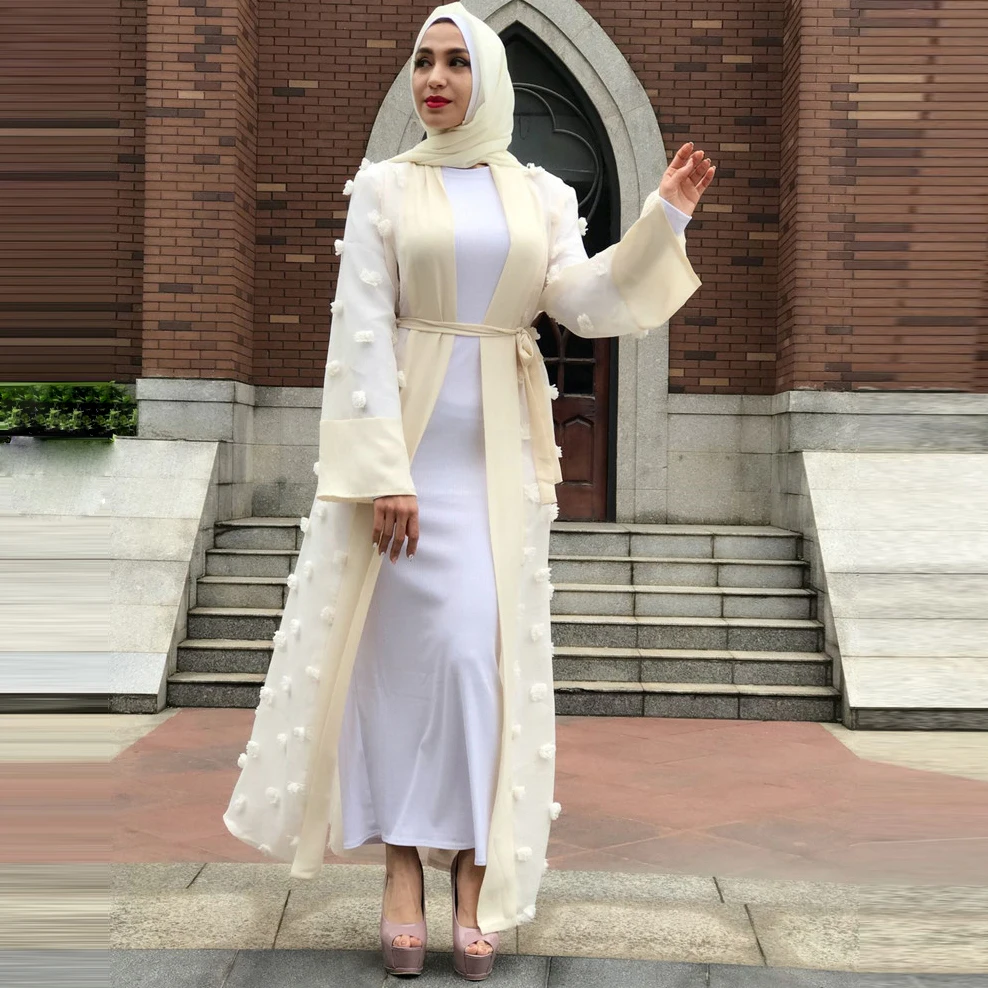 

Liffle Fur Appliques Cardigan Muslim Abaya Women Islamic Dresses Long Robes Kaftan Dubai Thobe Turkey Clothing Middle East Tunic