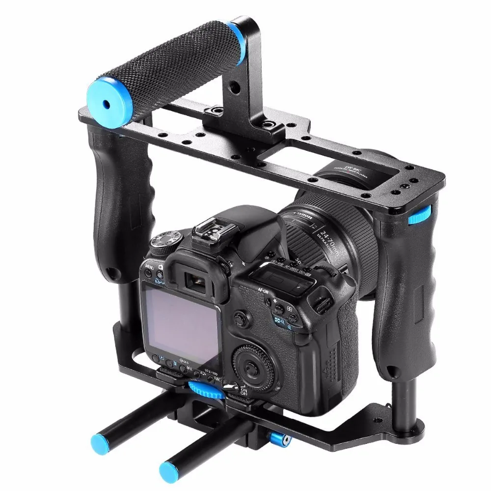 Dual Grip DSLR Camera Shoulder Rig Film Movie Kit System Video Handgrip Support Cage For Canon Niko