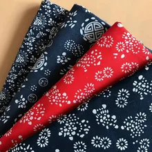 Народный стиль Льняные ткани с принтом ретро синий цветок ткань по метру для DIY скатерть подушка материал стола