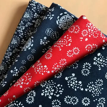

Folk Style Linen fabrics Printed Retro blue flower fabric by meter for DIY tablecloth pillow table Material