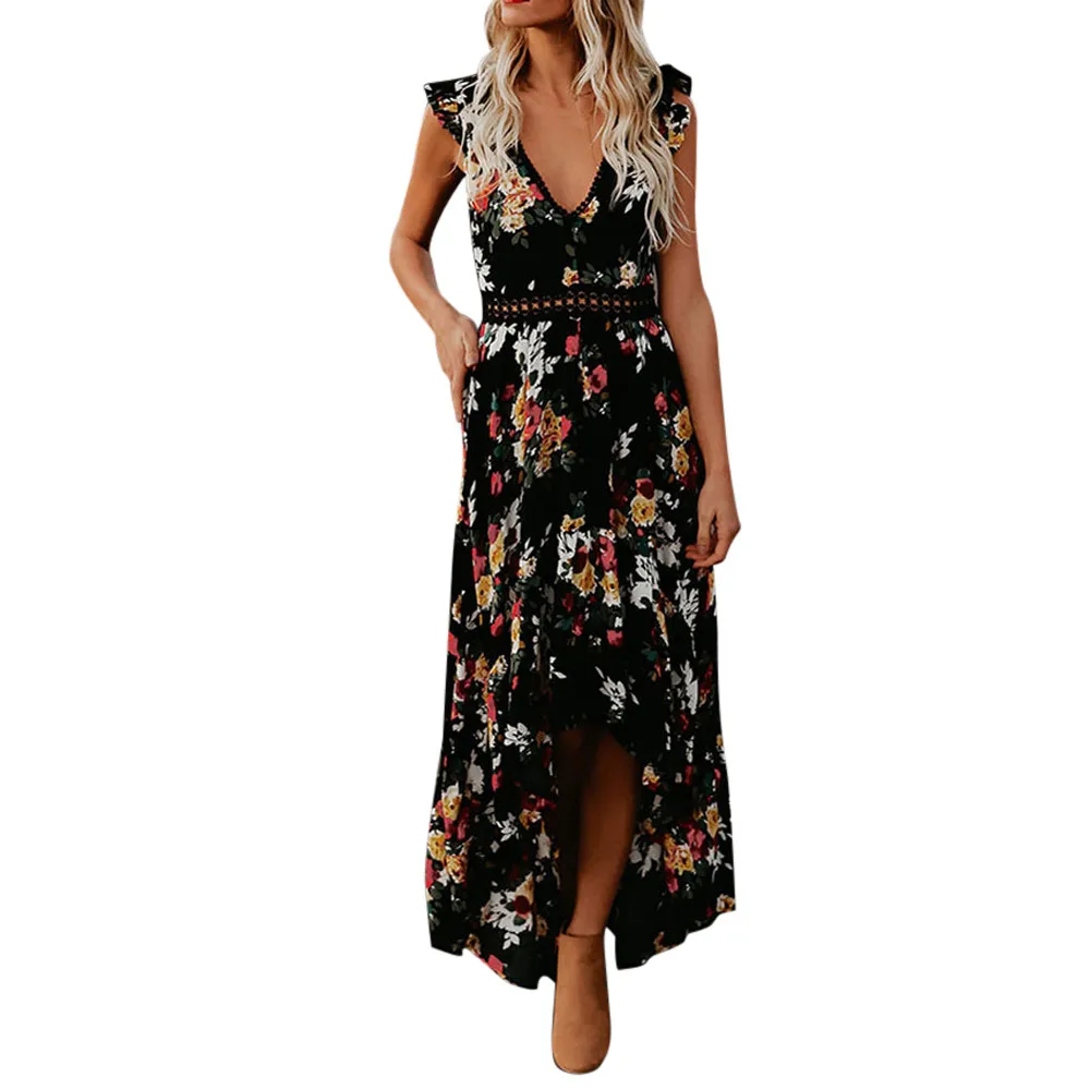 

snowshine YL3 Women Summer Floral Flower Deep V Neck Sexy Backless Asymmertrical Lace Dress free shipping