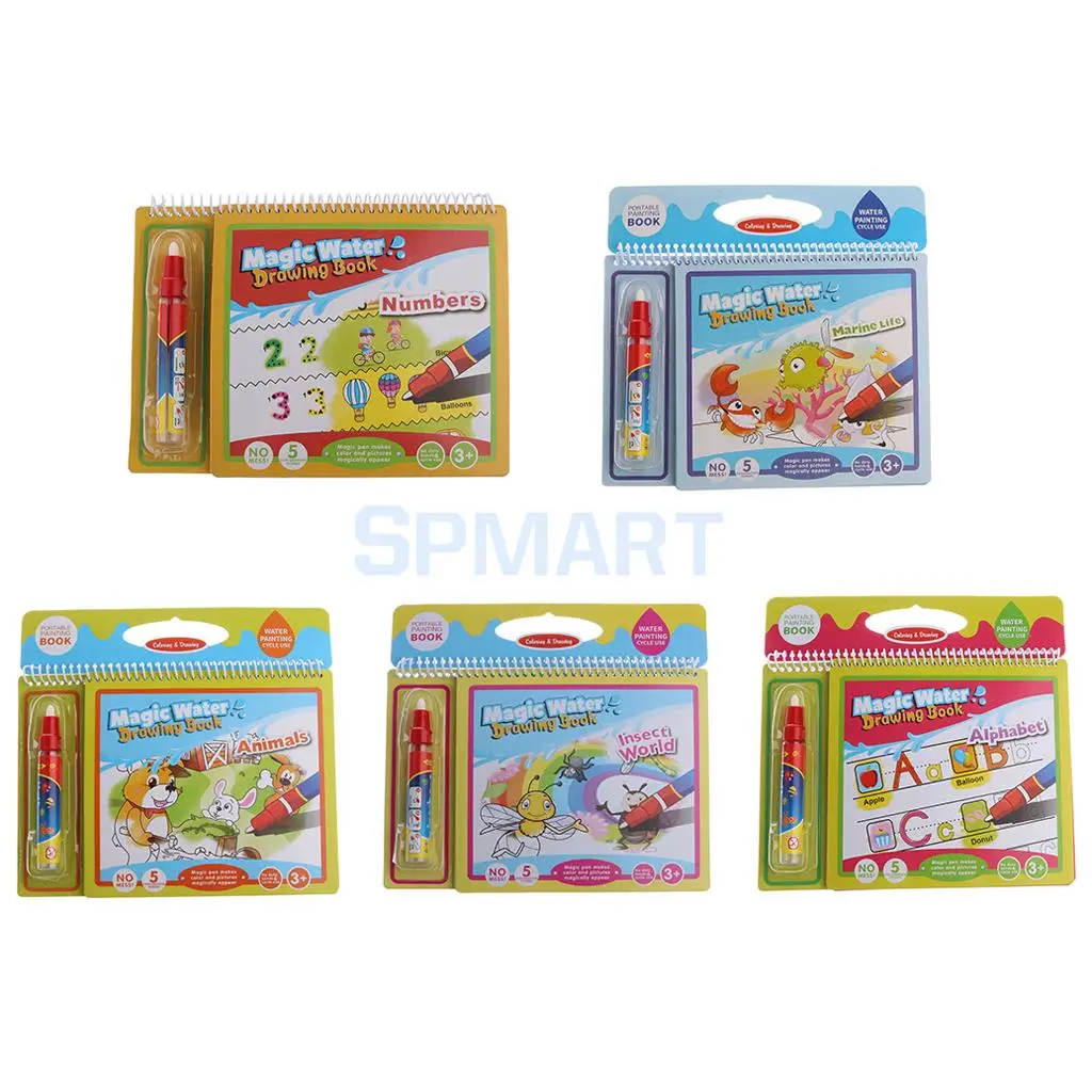 

5 Pieces Kids Baby Water Drawing Books Magic Pen Painting Board Graffiti Educational Toy Alphabet Numbers Animals Cognitive