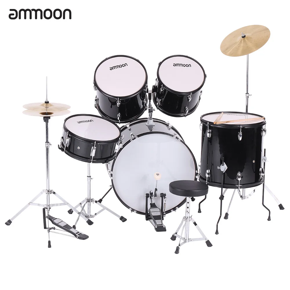 ammoon 5 Piece Complete Adult Drum Set Drums Kit Percussion Musical