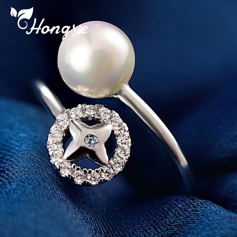 

Hongye Shell Pearl Female Ring Created Star Adjustable Brand New Pearl Ring Finger Accessories Women Stylish Ladies Silver Ring