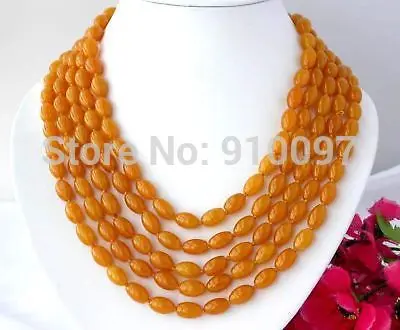 

>>Excellent 100" 12mm nature ellipse yellow jade necklace