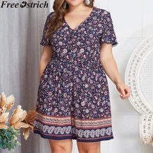 Летний женский свободный комбинезон с короткими пуговицами и v-образным вырезом размера плюс, повседневный комбинезон с высокой талией, женские модные комбинезоны с коротким рукавом