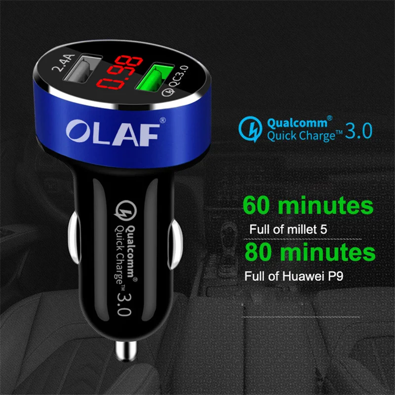 أولاف المزدوج USB شاحن سيارة ل فون X 8 7 زائد الرقمية LED عرض 5 فولت 3.1A سبائك الألومنيوم سريع شحن محول لسامسونج S9