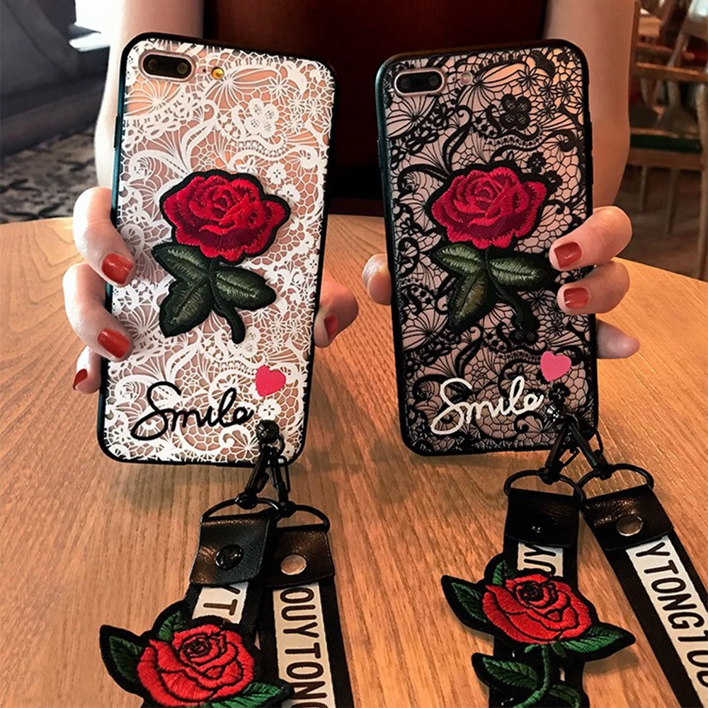 

GerTong Lace Flower Pattern Embossed Relief Transparent Phone Cases For iPhone X 10 8 7 6 6S Plus Case Soft Silicone Back Cover
