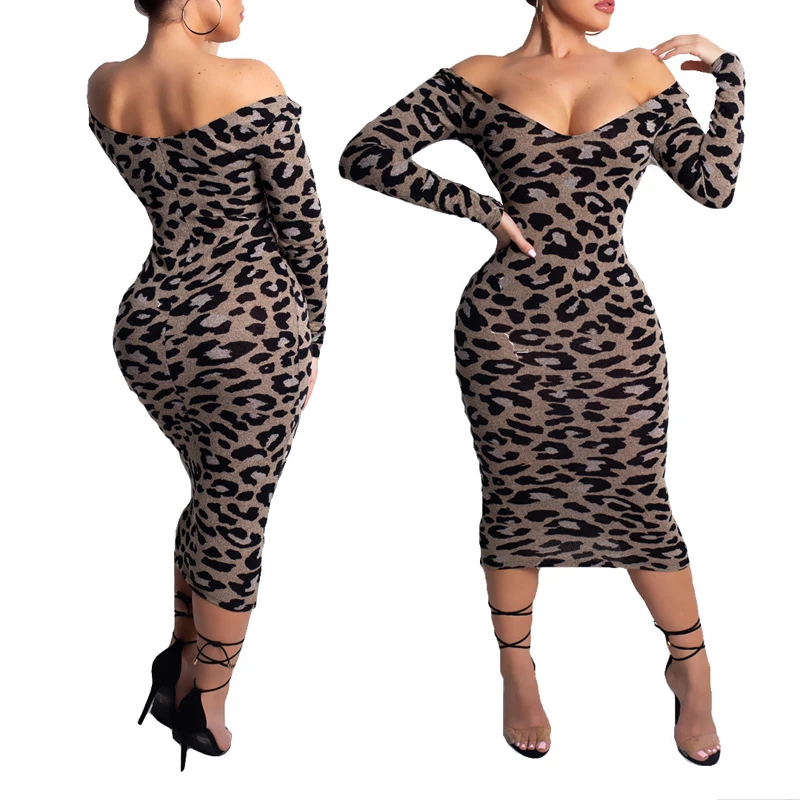 

Spring Dress Sexy Deep V-neck Leopard Print Long Sleeve dress 2019 Fashion Slim Dress Elegant Women's Nightclub Party Dress S-XL