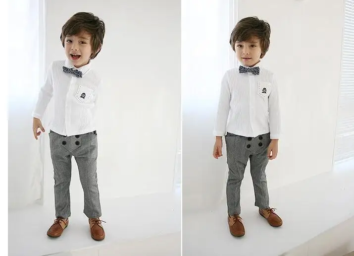 Boys Wedding Costume England Style Formal Blazer Suit Children Spring Clothing Set 4PCS