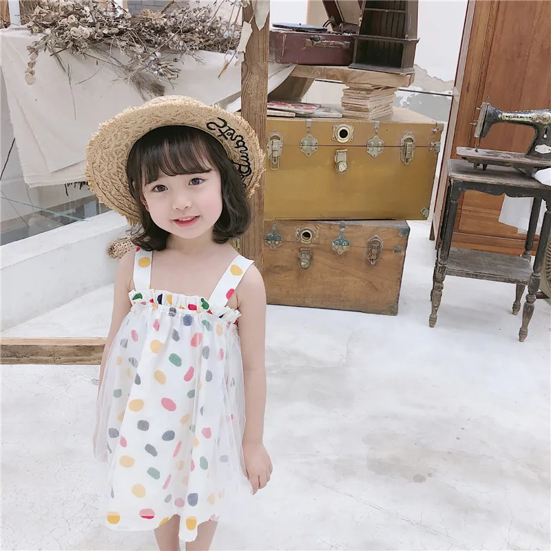EnkeliBB для маленьких девочек, милые в горошек, платье в горошек детская платье-пачка в Корейском стиле для маленьких девочек милое платье-пачка на бретельках платье свободные Стиль летние платья-пачки