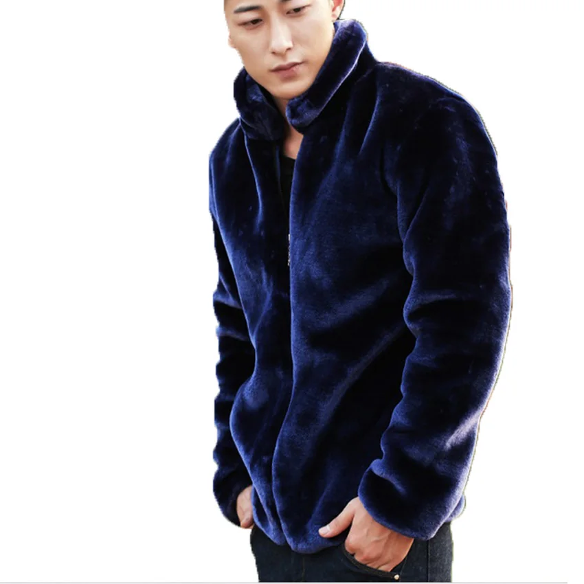 Mink Mens Fur Coats Winter Faux Fur Jacket Men Warm Zipper Luxury Outerwear Male Leather Jackets Clothes Dropshipping Blue Black