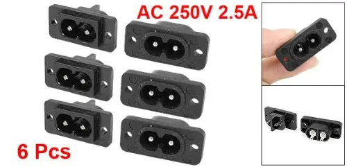 Черный 2 Pin IEC320 C8 винт крепление гнездо входа AC 250V 2.5A 6 шт#8