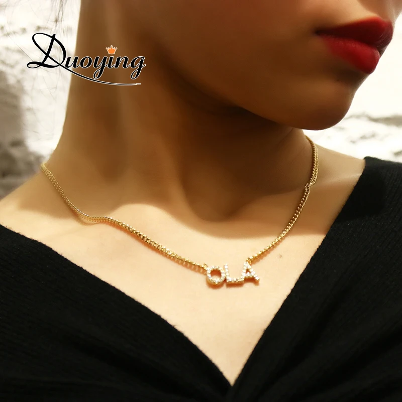 Duoying, Кристальное ожерелье с подвеской для женщин, ожерелье с именем, каменная цепь, циркониевое ожерелье на заказ, персонализированное женское ожерелье, Прямая поставка