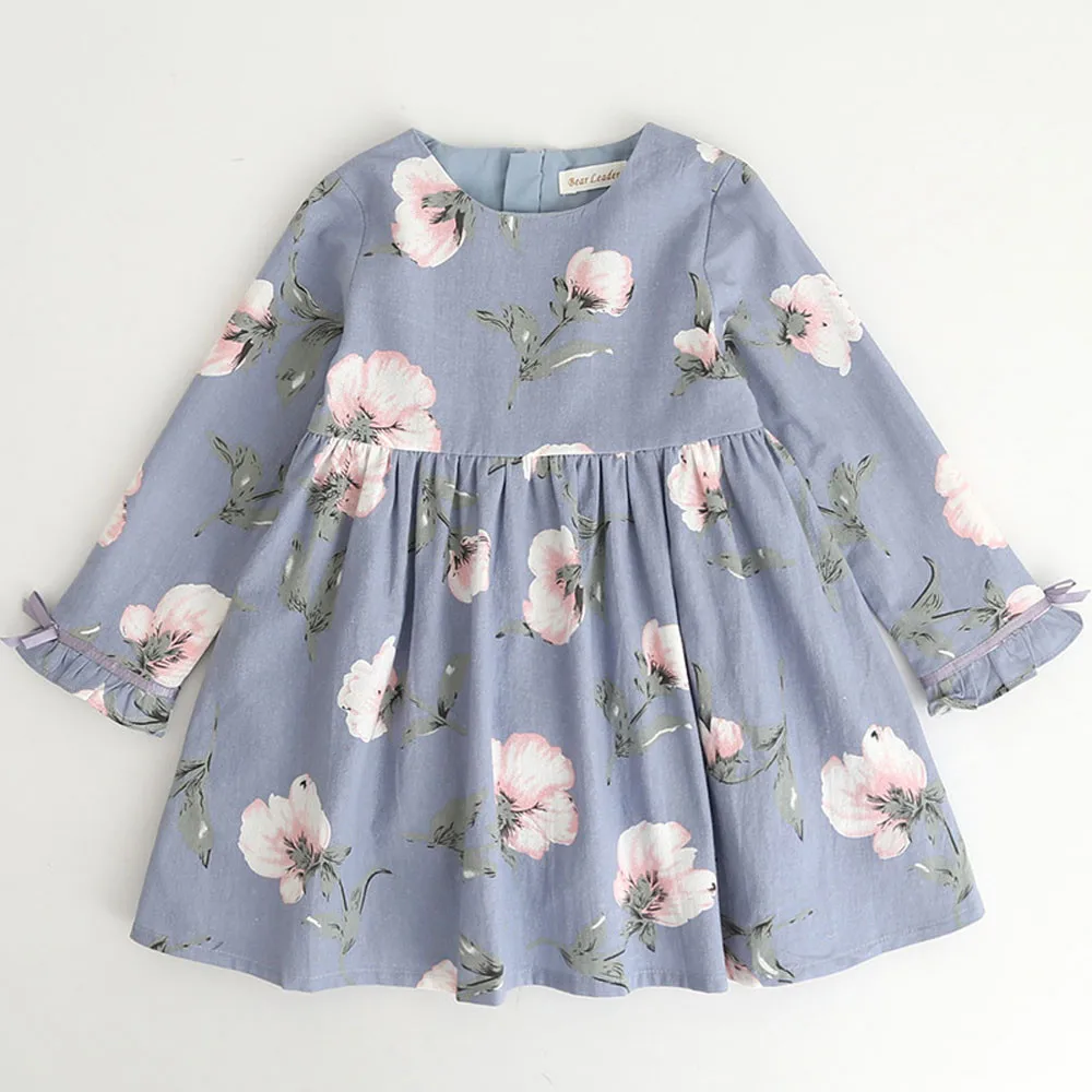 

Back zipper Floral Bowknot Party Princess Dresses Toddler Kids Baby Girl Clothes autumn winter Fashion A line mini dress gift T