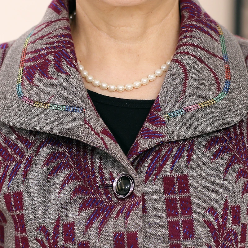 2017 Grandma Spring Jackets Button Front Basic Coats Elderly Women's Elegant Jacket Flower Print Coat Chinese Woman Outerwear XL
