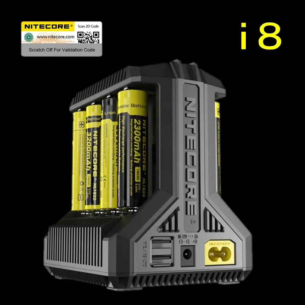 Kopen Nitecore i8 Intelligente Lader 8 Slots Totaal 4A Uitgang Slimme Oplader voor IMR18650 16340 10440 AA AAA 14500 26650 en USB Apparaat