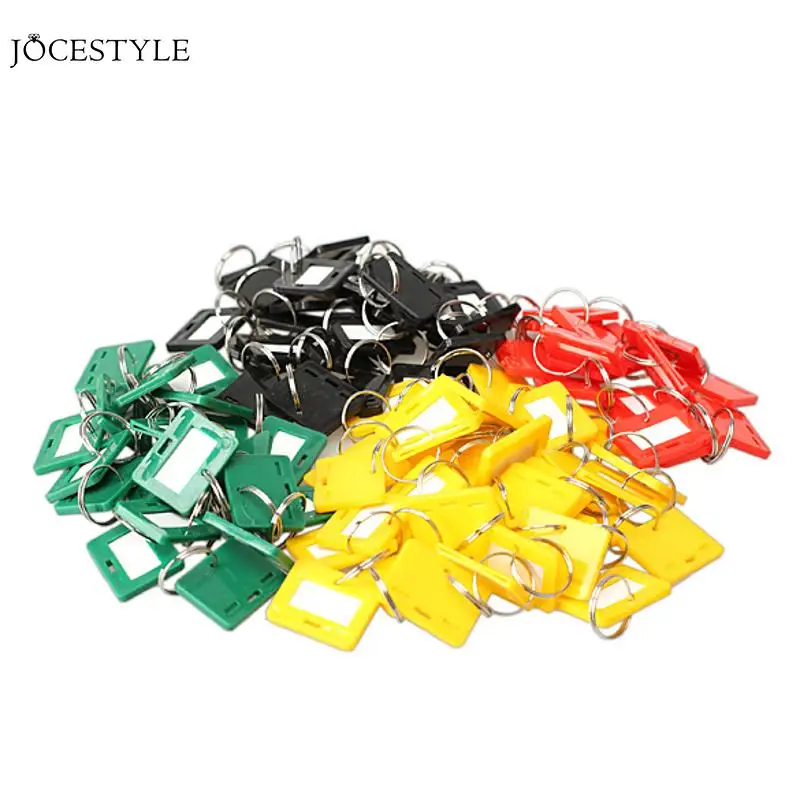100 шт цветные пластиковые брелки для ключей цепочки для ключей, бирки 5 стилей ID ярлык имя ключевые бирки Сплит кольцо Брелки
