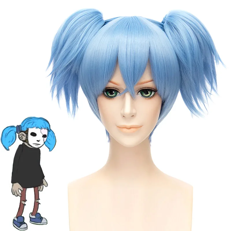 

Sallyface Sally Face Sally Cosplay Wig Short Blue Clip-on Ponytails Heat Resistant Hair Cosplay Costume Wig + Free Wig Cap