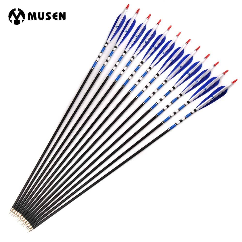 

6/12/24pcs 31" Spine 500 Carbon Arrows with Arrowhead Real Turkey Feather Fletch for Hunting Archery for Compound Recurve Bow