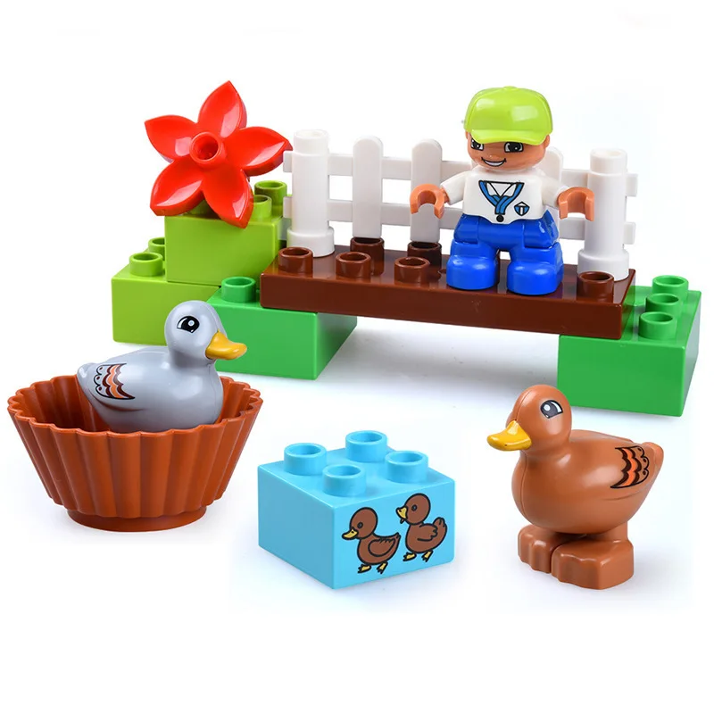 13 шт. большой размер Diy Кирпичи Happy Farm Zoo животные набор блоков совместим с Duploed